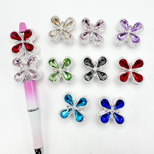 Bling Bling Double Sides Silver Alloy Hollow Four-Petal Flower with Large Diamond AB Color Rhinestones, Random Mix, Around 28*22MM