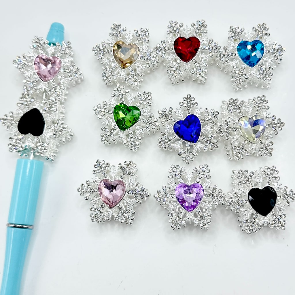 Bling Bling Silver Alloy Hollow Snow Flower Flake with Clear Rhinestones Heart Diamond, Random Mix, Around 31*19MM