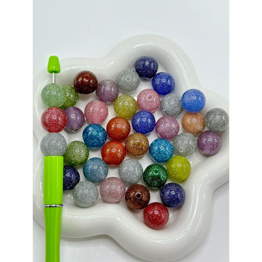 Bling Bling Glittery Round Acrylic Beads, Random Mix, 16MM