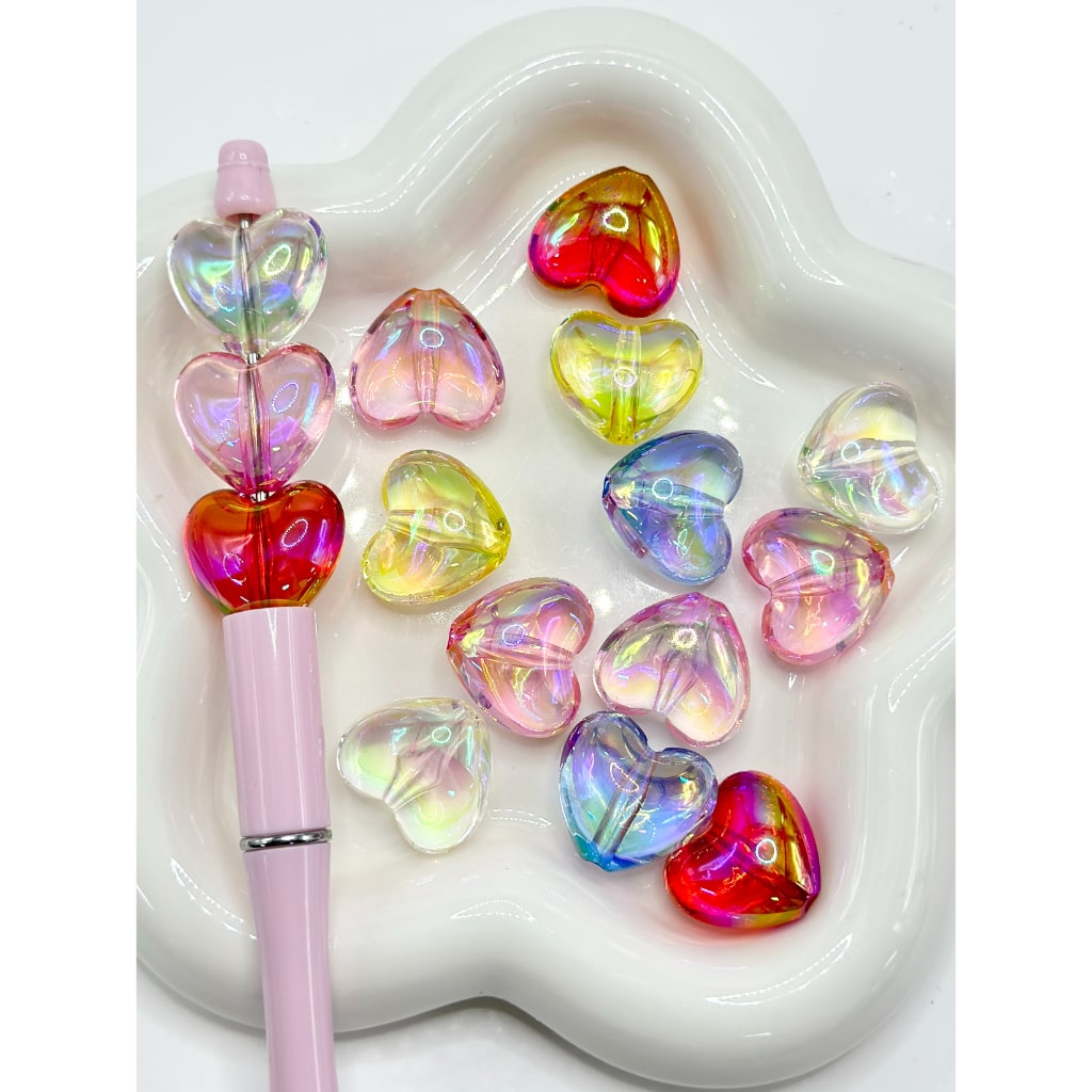 UV Finish Cute Clear Heart Shape Acrylic Beads, Random Mix, Around 22*20MM