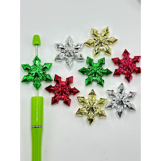 Shiny Christmas Snow Flowers Flakes Acrylic Beads, Random Mix, Around 36MM