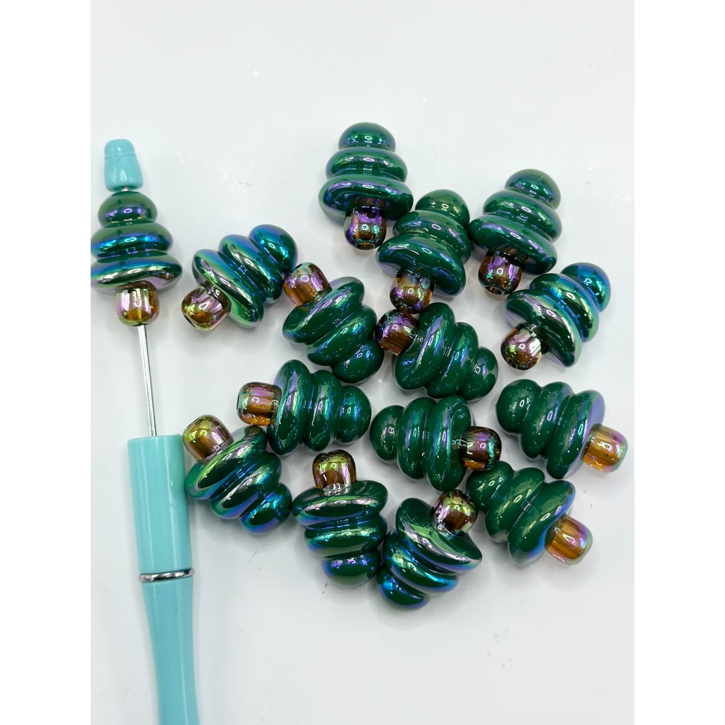 UV Finish Cute Green Christmas Tree Acrylic Beads, Around 29*21MM