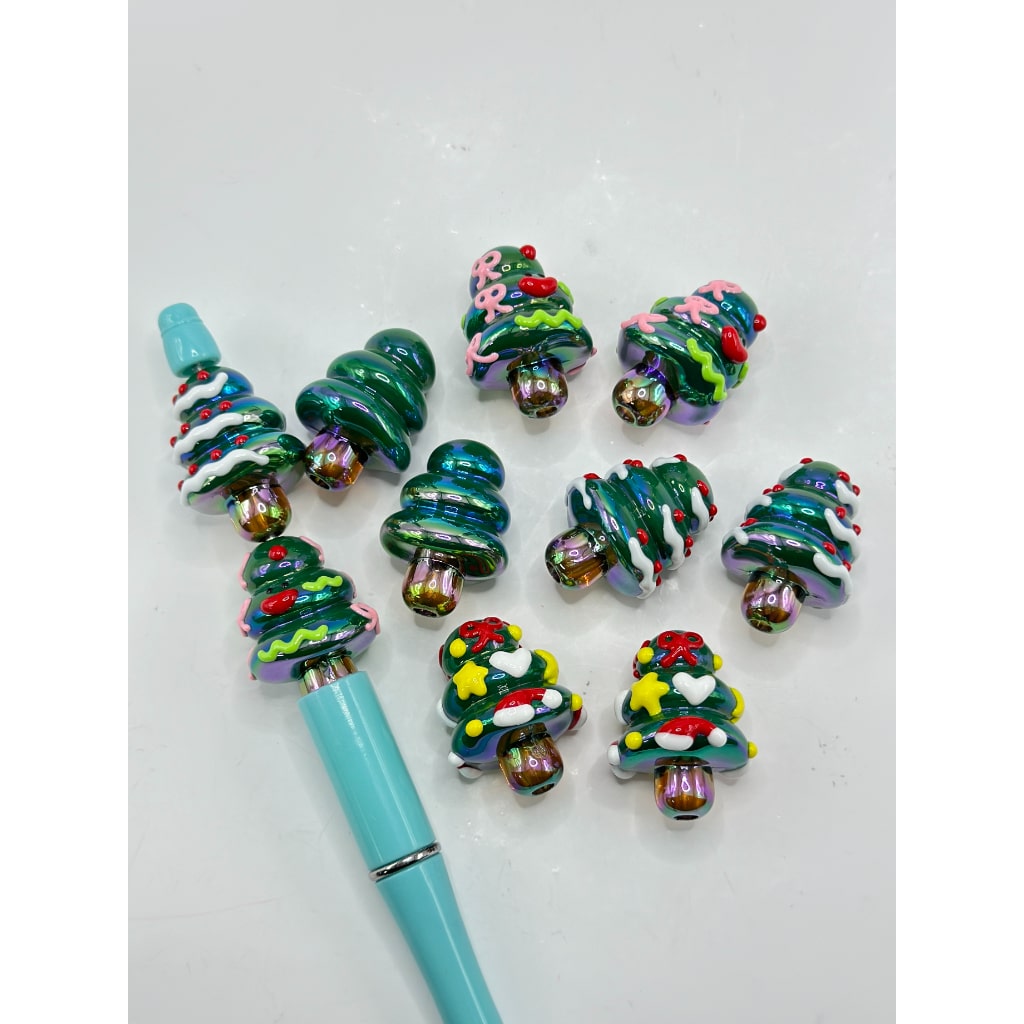 UV Finish Cute Green Christmas Trees Acrylic Beads, Random Mix, Around 29*21MM