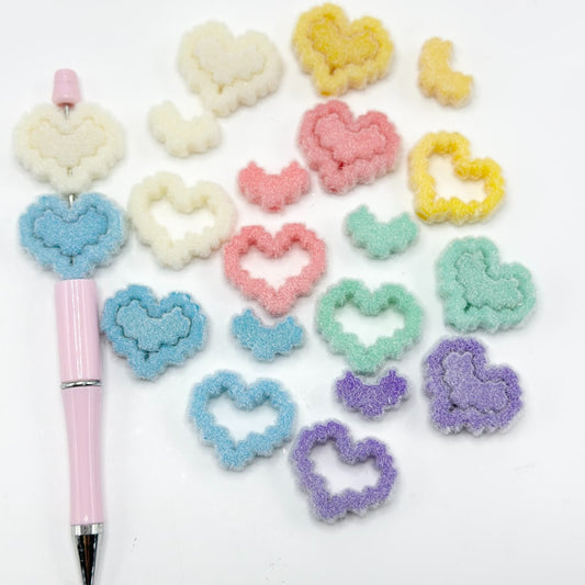 Solid Color Cute Flocked Large Heart Frame Small Heart Inside Acrylic Beads, Random Mix, Around 30*26MM, Please Read the Description