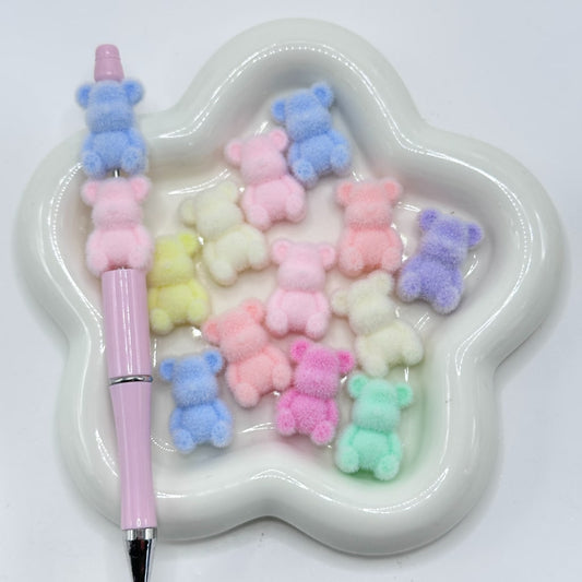 Solid Color Cute Flocked Bears Acrylic Beads, Random Mix, Around 17*26MM