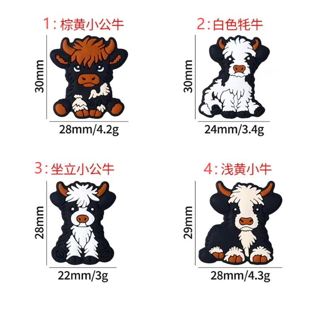 Cute Silicone Beads, Cute Highland Cow Calf Animal Silicone Focal Beads