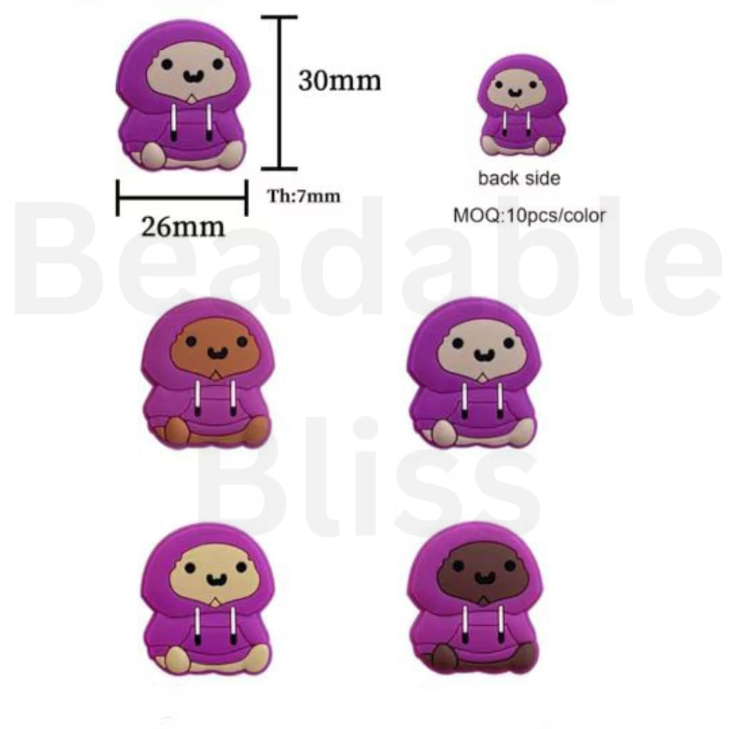 Man Part Dick with Purple Hoodie Silicone Focal Beads