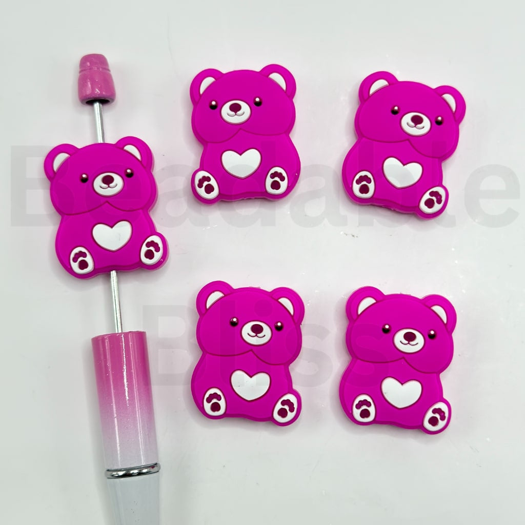 Rose Pink Cute Bear Silicone Focal Beads