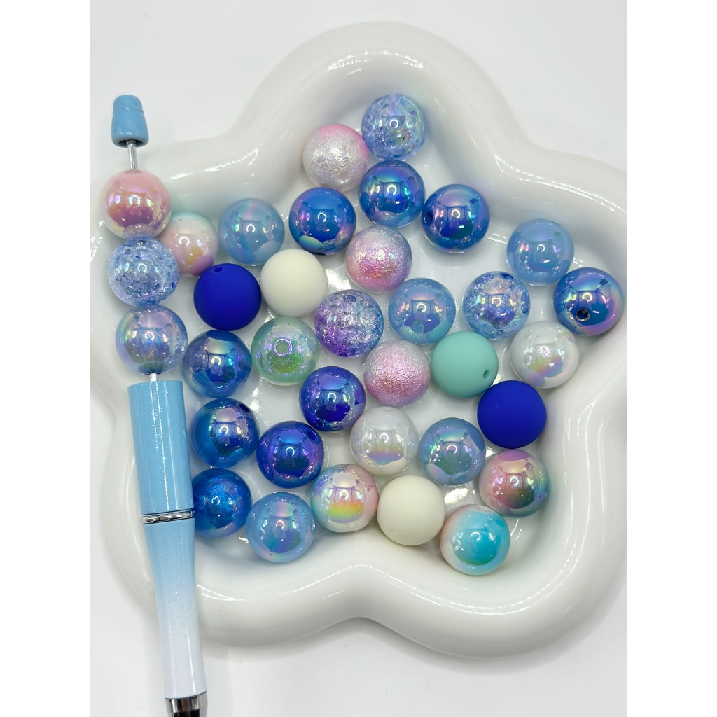 Mix of Blue Beads in Many Shades of Blue Color, Acrylic Material, Round Beads, 16mm