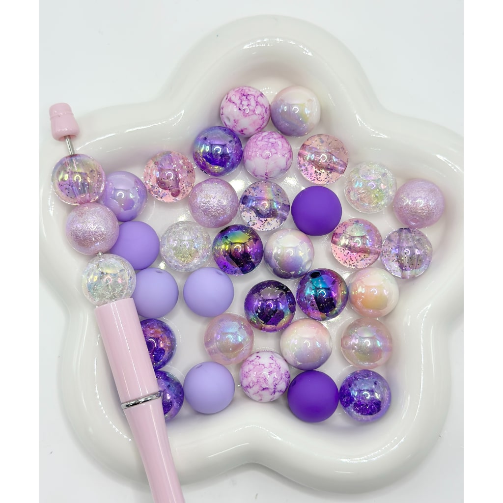 Mix of Purple Beads in Many Shades of Purple Color, Acrylic Material, Round Beads, 16mm