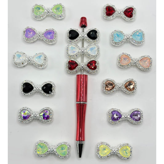 Bling Bling Silver Hollow Alloy Bowknot with Heart Diamond Mini Rhinestones, Random Mix, Around 35*16MM