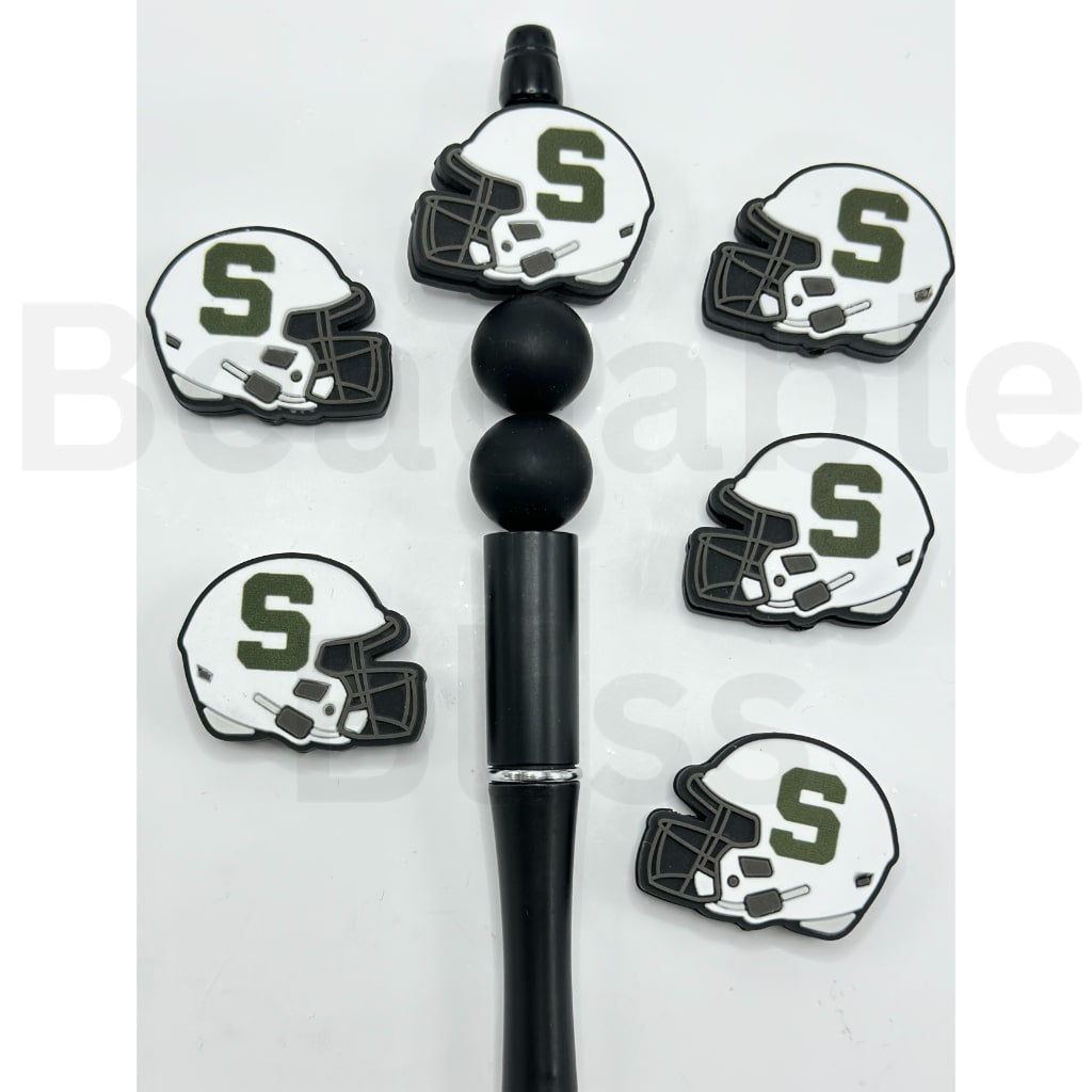 USA America College University Football Teams  Michigan State Sparta Helmet Silicone Focal Beads