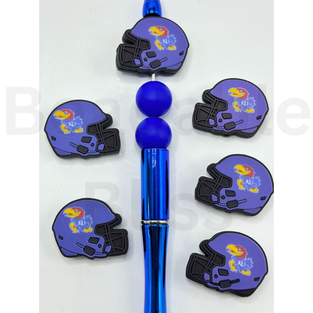 USA America College University Football Teams Kansas Jayhaw Helmet Silicone Focal Beads