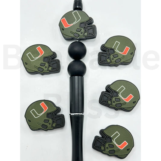 USA America College University Football Teams Miami Hurrican Helmet Silicone Focal Beads