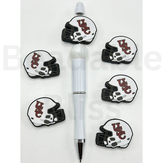 USA America College University Football Teams USC Helmet Silicone Focal Beads