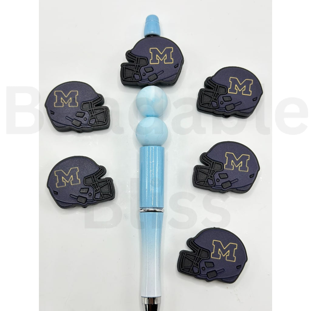 USA America College University Football Teams Michigan Wolverin Helmet Silicone Focal Beads, Please Read the Description