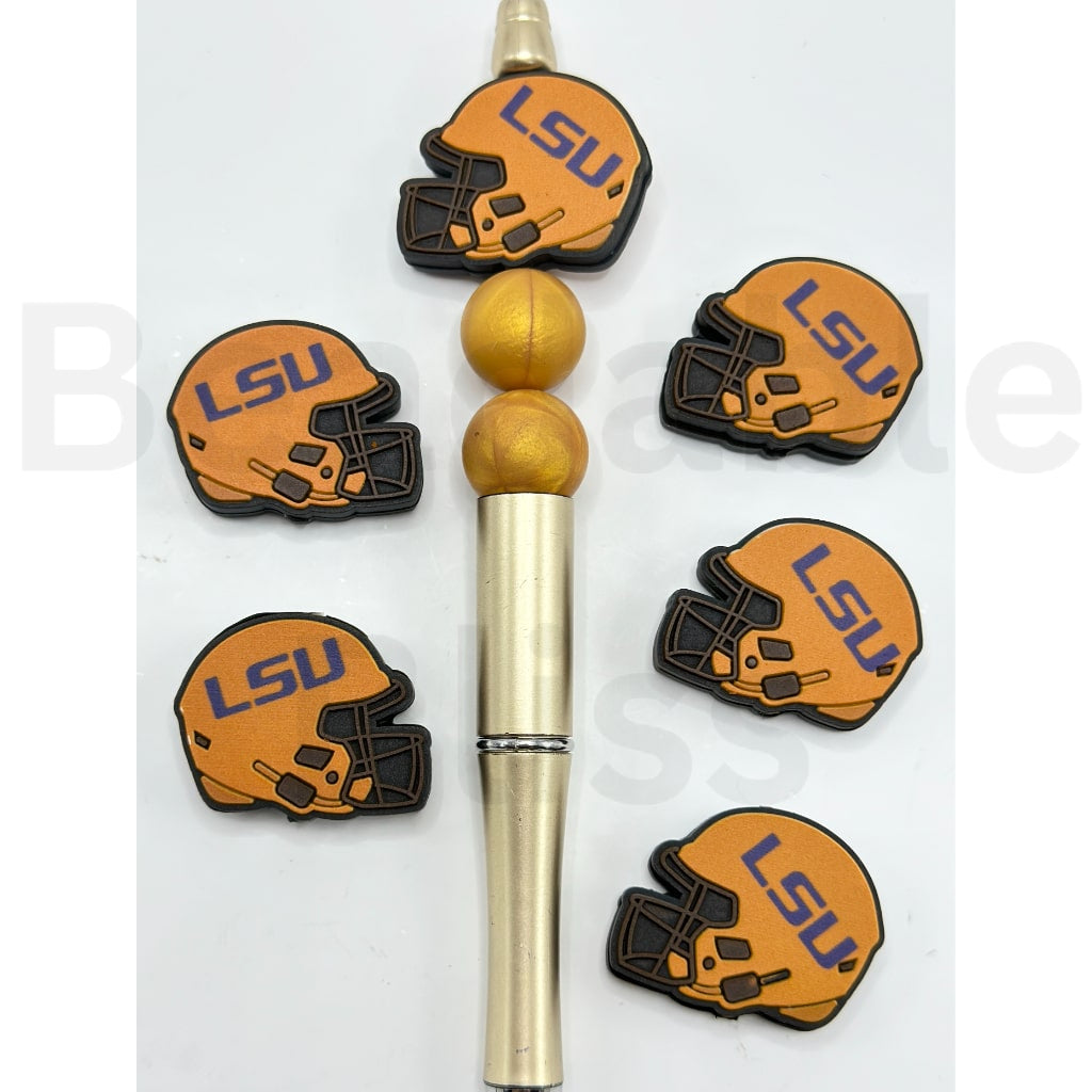 USA America College University Football Teams LSU Tige Helmet Silicone Focal Beads