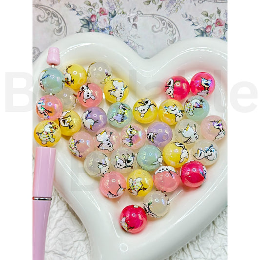 Cute Froze Ola Cartoon Snow Man Jelly Color Round Acrylic Beads, Random Mix, 16MM