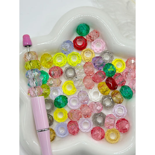 Small Geometric Sections Multi-Color Clear Acrylic Beads with Big Hole, Random Mix, Around 14MM