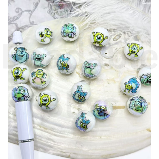 Glossy Toy Stor Monster Alien White Round Acrylic Beads, Random Mix, 16MM