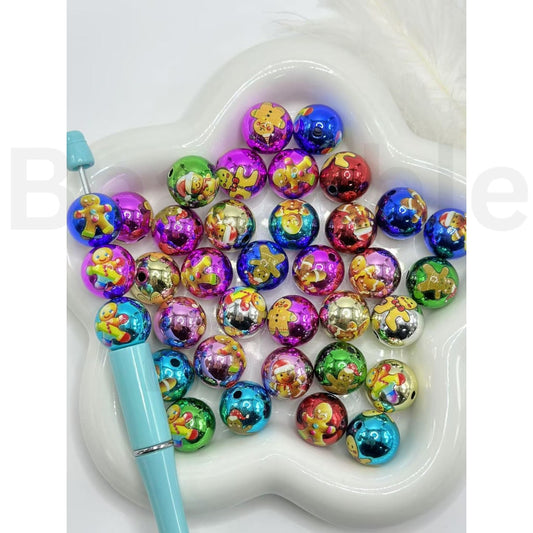 Shiny Glossy Colorful Ginger Bread Christmas Round Acrylic Beads, Random Mix, 16MM