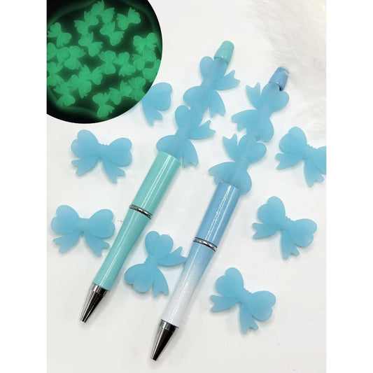 3D Luminous Blue Bowknot Silicone Focal Beads