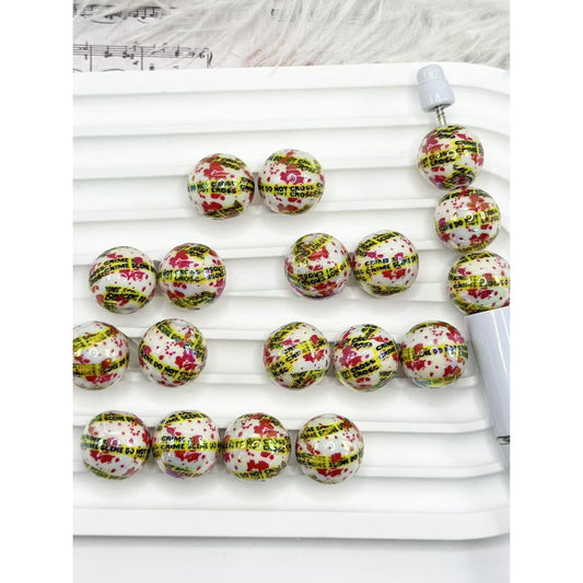 Crime Scene Do Not Cross Bloody Round Acrylic Beads, 16MM