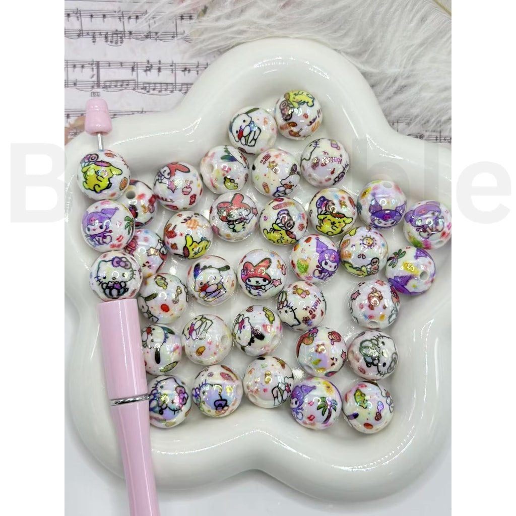 Shiny Cute Sanri HK Kitten Kurom Pom Pom Melod Pochacc Cartoon Round Acrylic Beads, Random Mix, 16MM