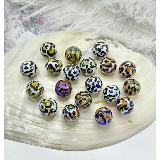 UV Finish Shiny Jaguar Prints Round Acrylic Beads, Random Mix, 16MM