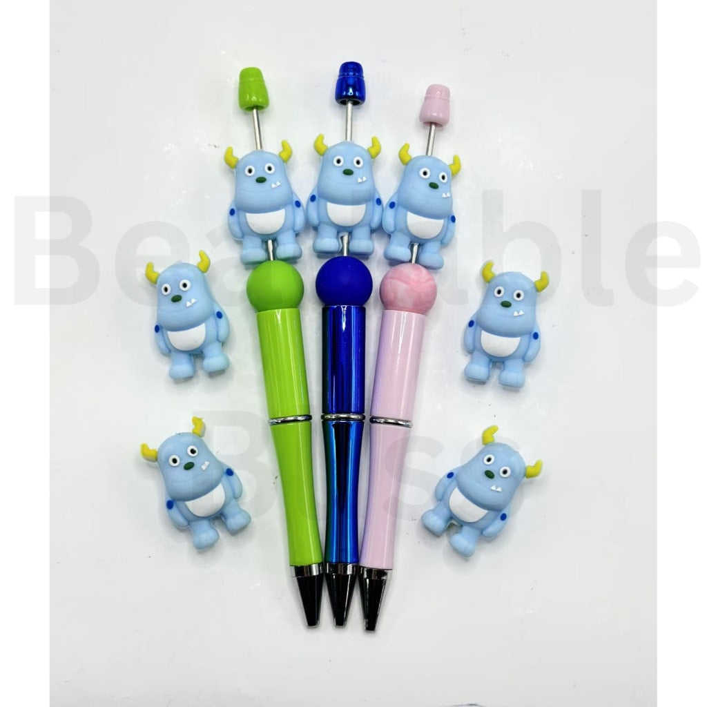 3D Cute Blue Cow Monster Toy Stor Silicone Focal Beads