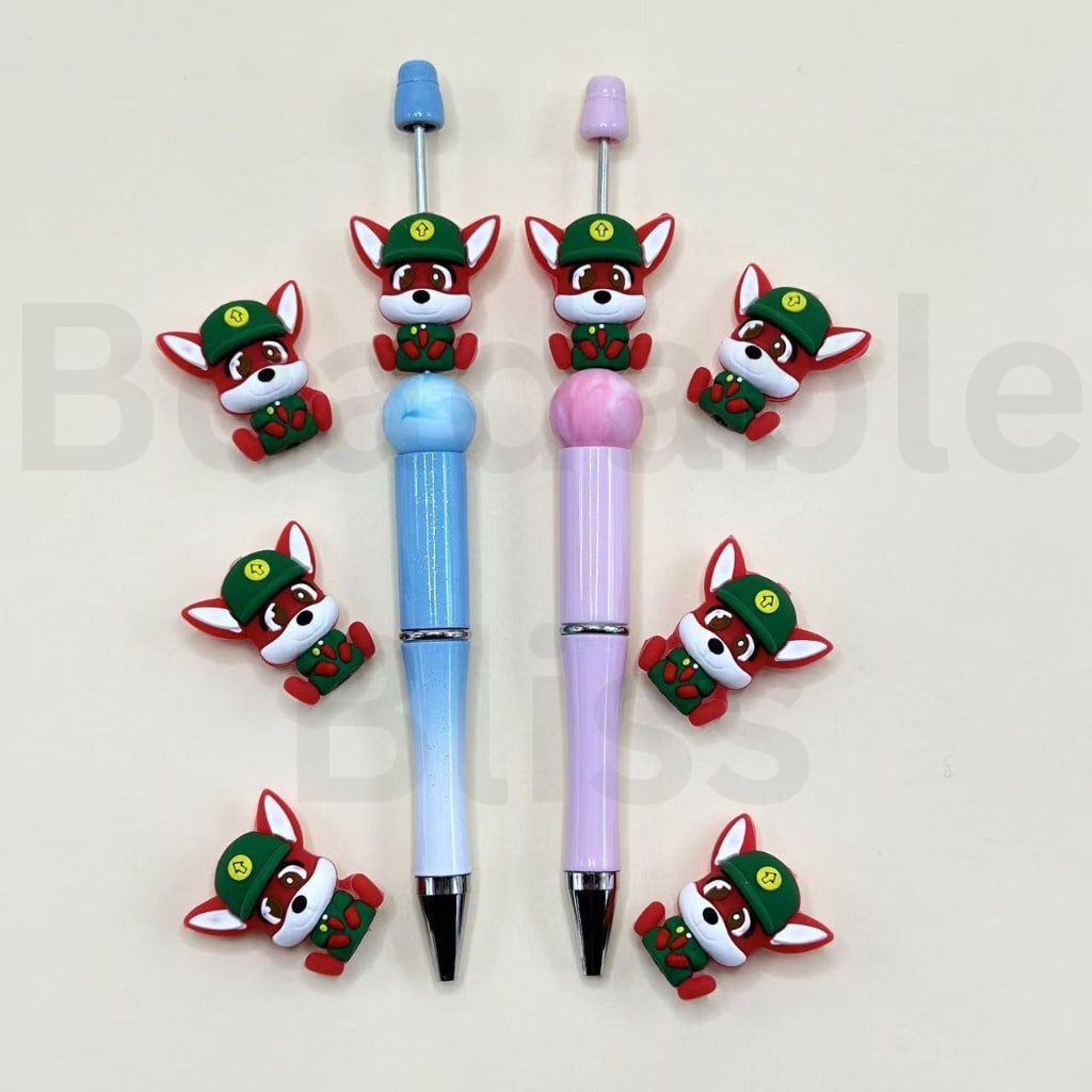 3D Little Cute Fox in a Green Cap Silicone Focal Beads