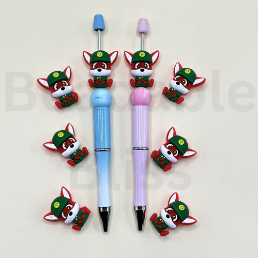 3D Little Cute Fox in a Green Cap Silicone Focal Beads