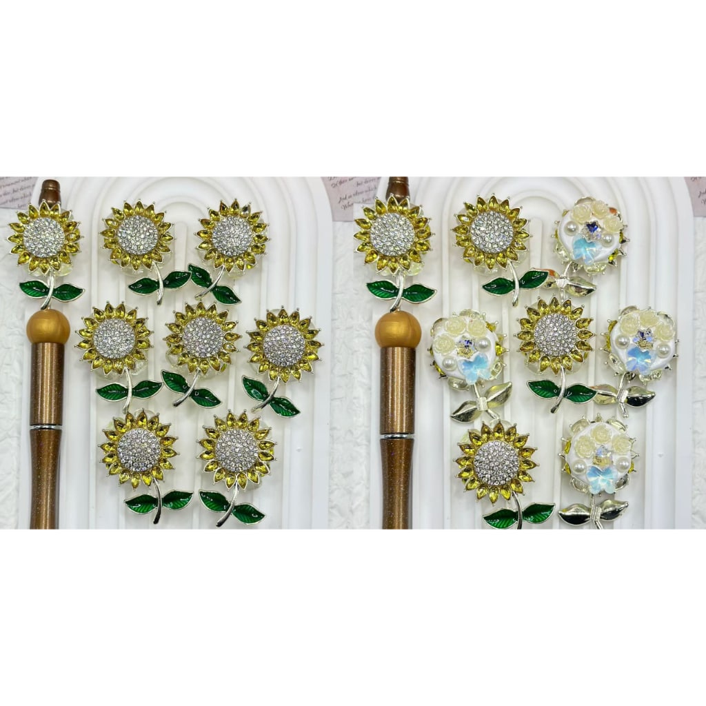 Bling Bling Cute Alloy Sunflower with Small Flowers White Pearls Shiny Rhinestones Star Butterfly Diamonds Clay Beads, Around 40*28MM