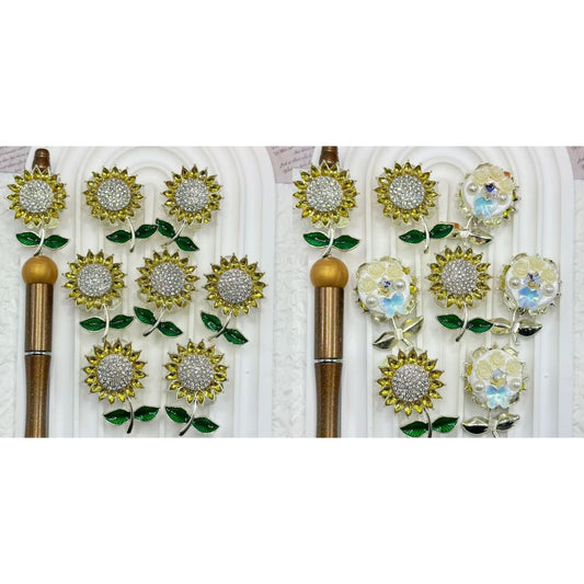 Bling Bling Cute Alloy Sunflower with Small Flowers White Pearls Shiny Rhinestones Star Butterfly Diamonds Clay Beads, Around 40*28MM