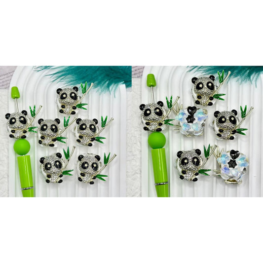 Bling Bling Little Cute Alloy Panda Holds Bamboo with Shiny Rhinestones Heart Star Butterfly Diamonds Clay Beads, Around 35*33MM