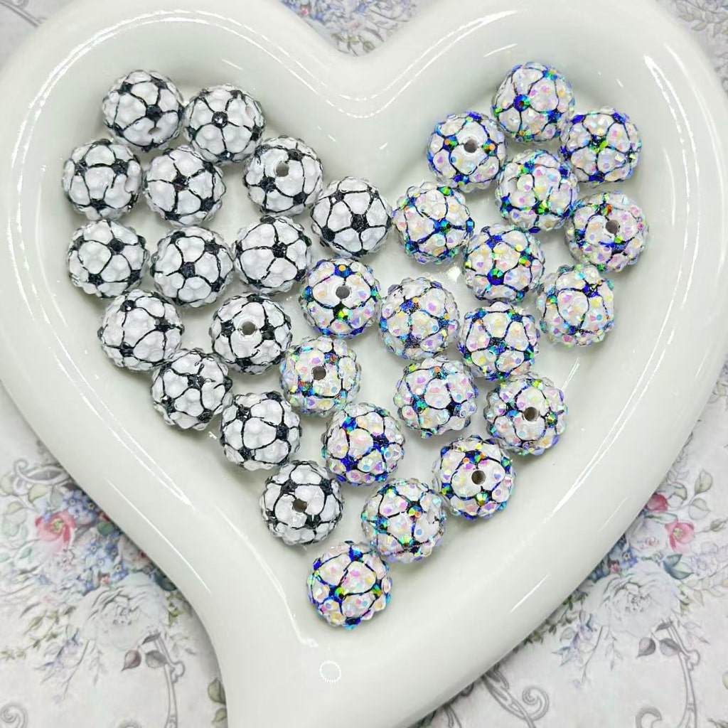 Bling Bling Soccer Football with AB & Clear Rhinestones Round Acrylic Beads, 16MM