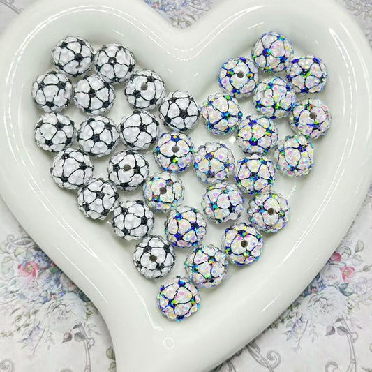 Bling Bling Soccer Football with AB & Clear Rhinestones Round Acrylic Beads, 16MM