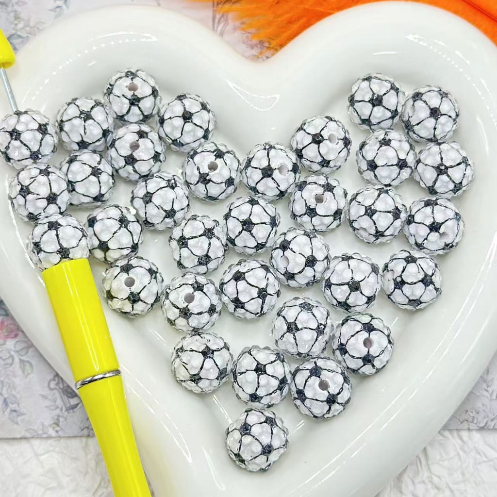 Bling Bling Soccer Football with AB & Clear Rhinestones Round Acrylic Beads, 16MM