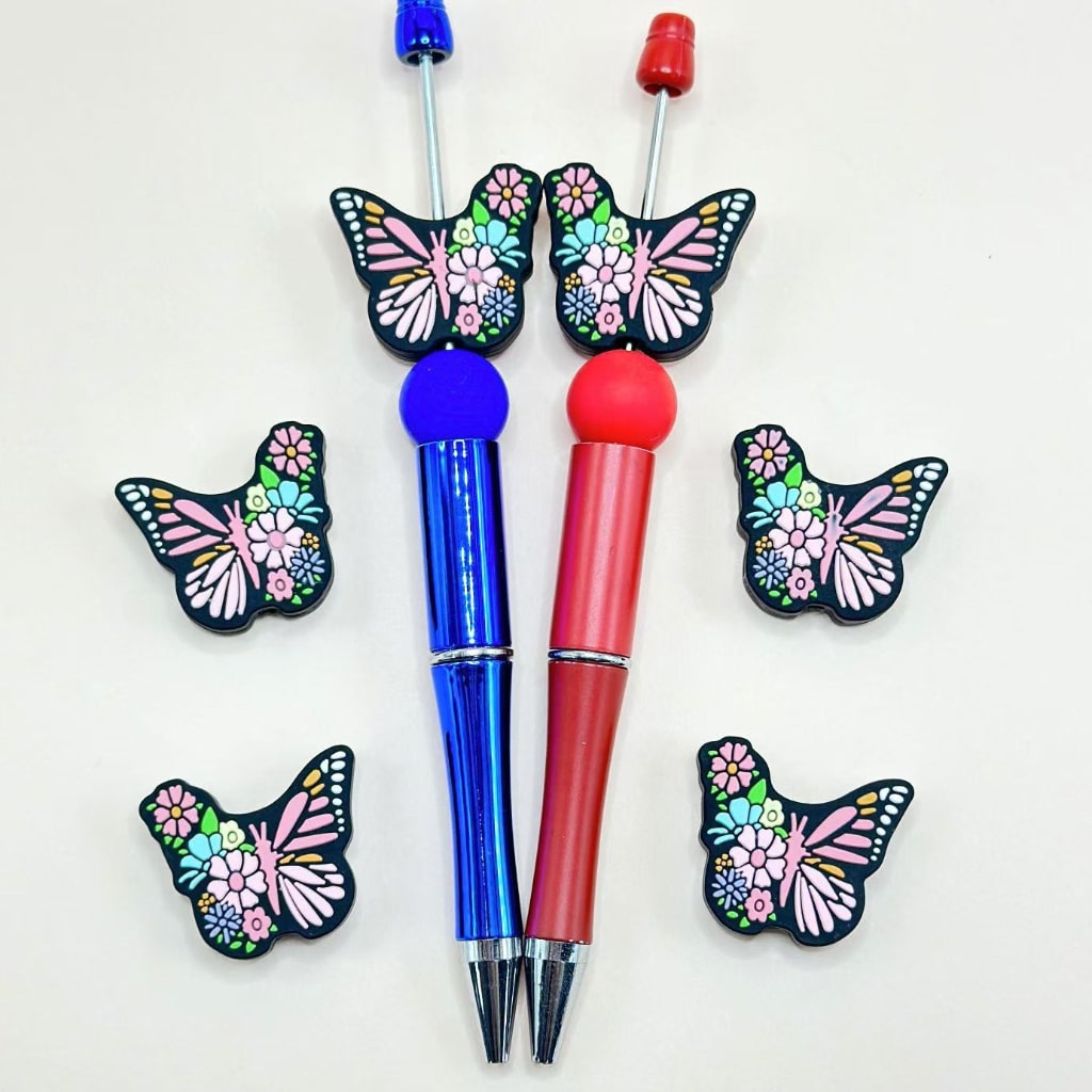 Colorful Butterfly with Small Flowers Silicone Focal Beads