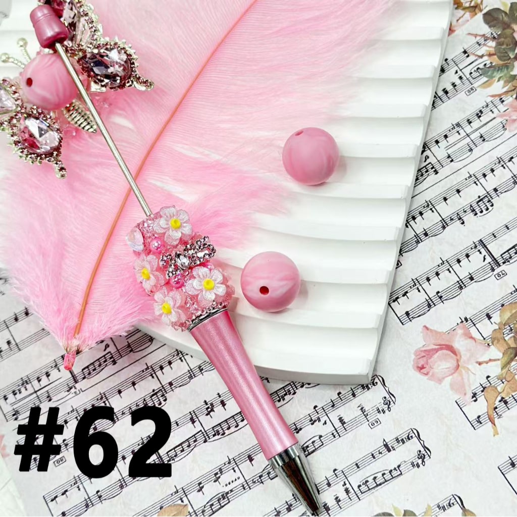 Solid Color Beadable Pens with Small Flowers Shiny Pearls Heart Diamonds 2025 Alloy Luxury Metal Nail Art Rhinestones