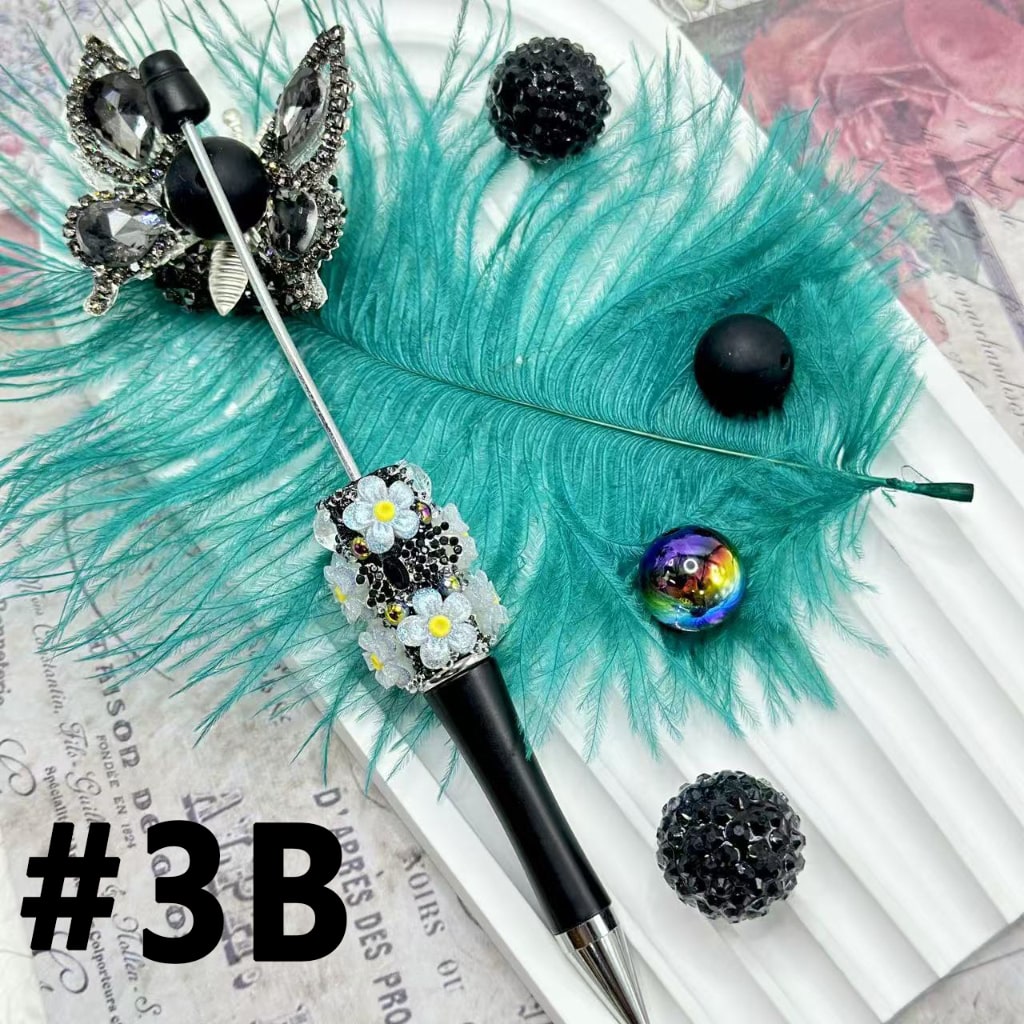 Solid Color Beadable Pens with Small Flowers Shiny Pearls Heart Diamonds 2025 Alloy Luxury Metal Nail Art Rhinestones