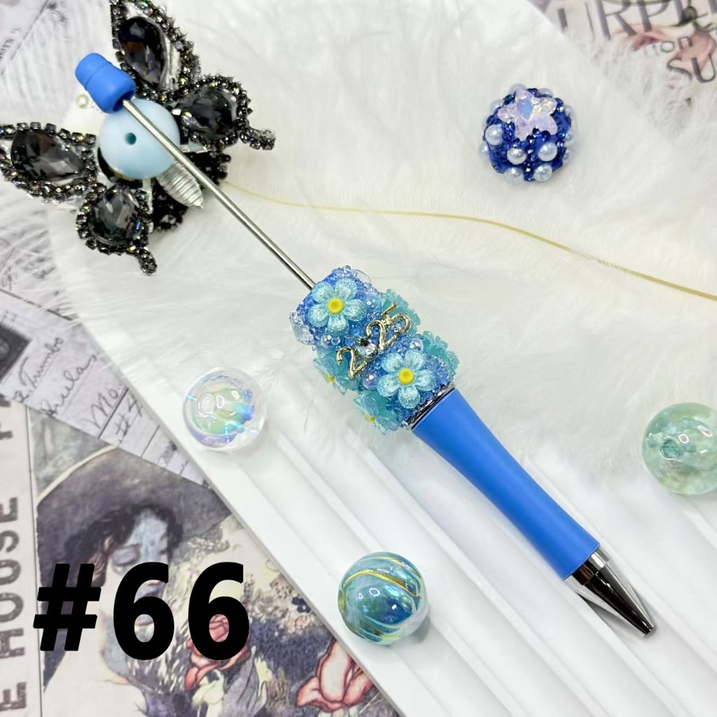 Solid Color Beadable Pens with Small Flowers Shiny Pearls Heart Diamonds 2025 Alloy Luxury Metal Nail Art Rhinestones