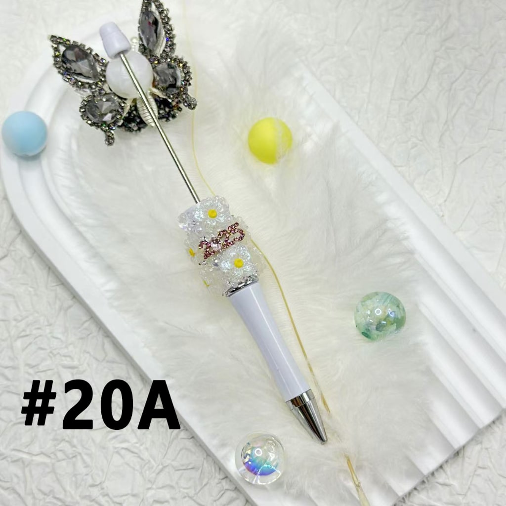 Solid Color Beadable Pens with Small Flowers Shiny Pearls Heart Diamonds 2025 Alloy Luxury Metal Nail Art Rhinestones