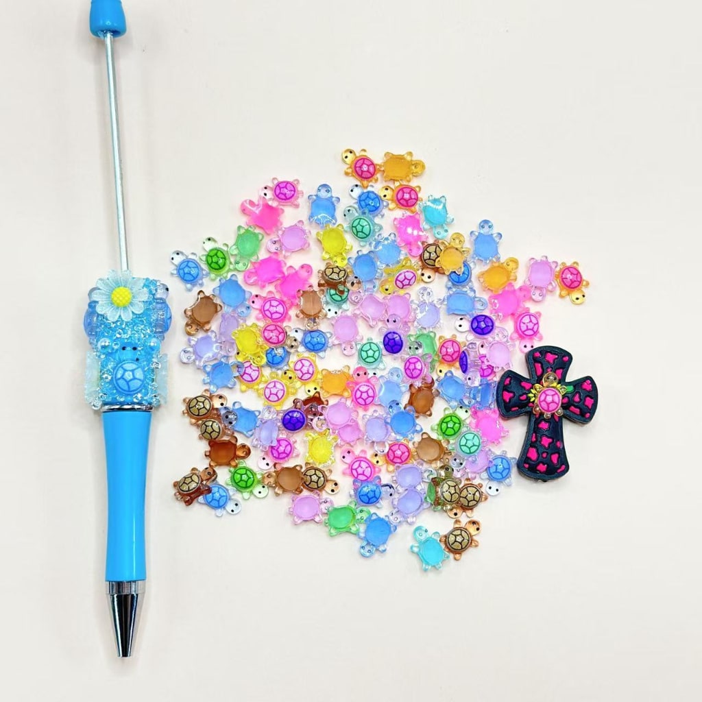 DIY Beadable Luminous Tiny Little Cute Turtles Tortoises Accessory in Solid Color for Pens Manicure Nails, Random Mix, 6*9MM