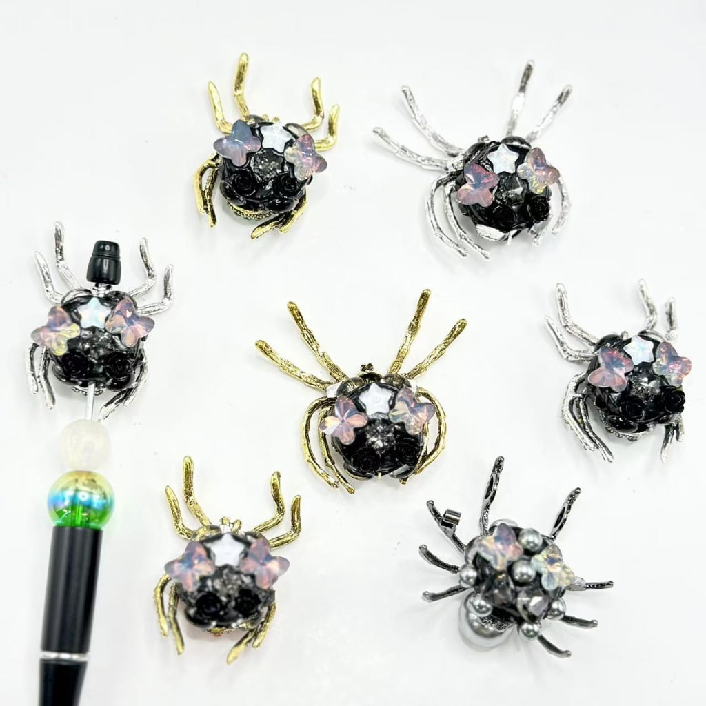 Exquisite Gold Silver Gun Black Alloy Spider with  Large Pearl Shiny Rhinestones Small Flowers Heart Butterfly Diamonds Clay Beads, Random Mix, Around 42*48MM