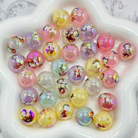 UV Finish Betty Boo Jelly Colors Round Acrylic Beads, Random Mix, 16MM