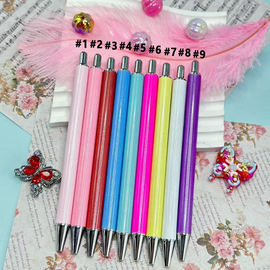 Glittery Beadable Pens for Pen Wraps, New Style DIY Pens for Sublimation Wraps, Silver Metal Ballpoint Pens