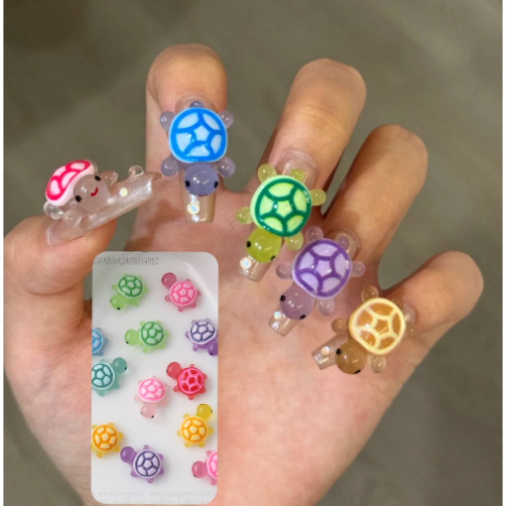 DIY Beadable Luminous Tiny Little Cute Turtles Tortoises Accessory in Solid Color for Pens Manicure Nails, Random Mix, 6*9MM