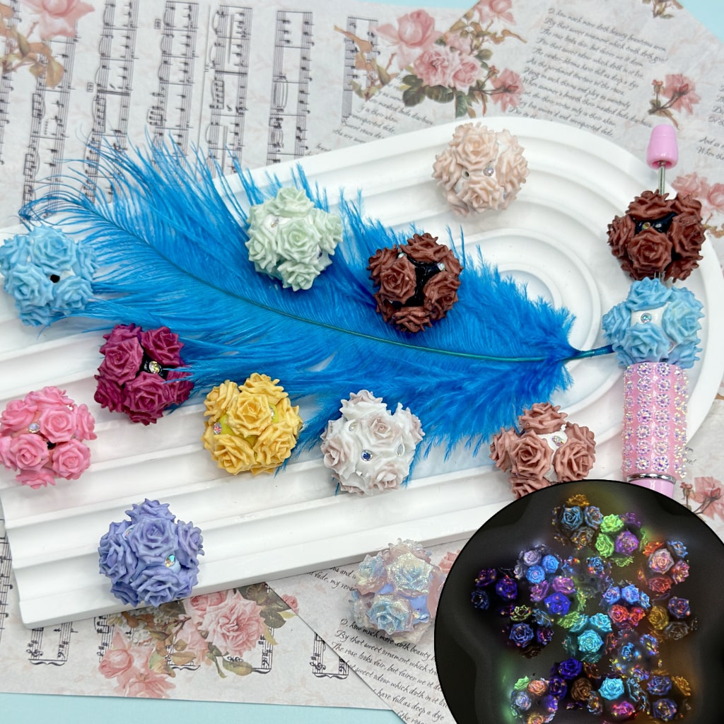 Luminous Cute Multi-Color Flowers AB Color Mini Rhinestones Round Clay Beads, Random Mix, Around 23MM