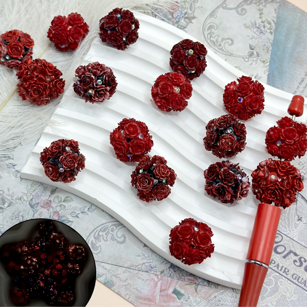 Luminous Mini Cute Red Color Flowers AB Color Mini Rhinestones Round Clay Beads, Random Mix, Around 20MM